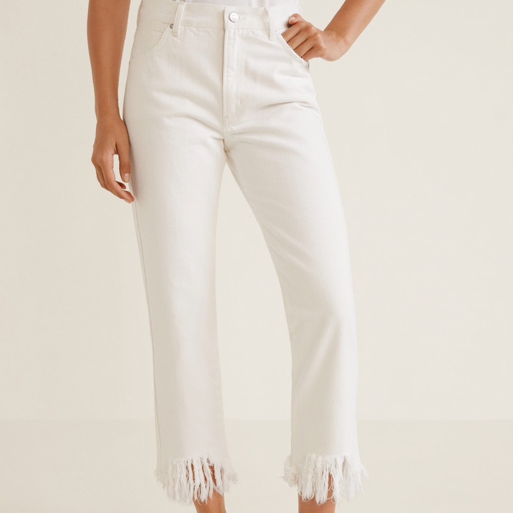 MANGO White Jeans with fringes